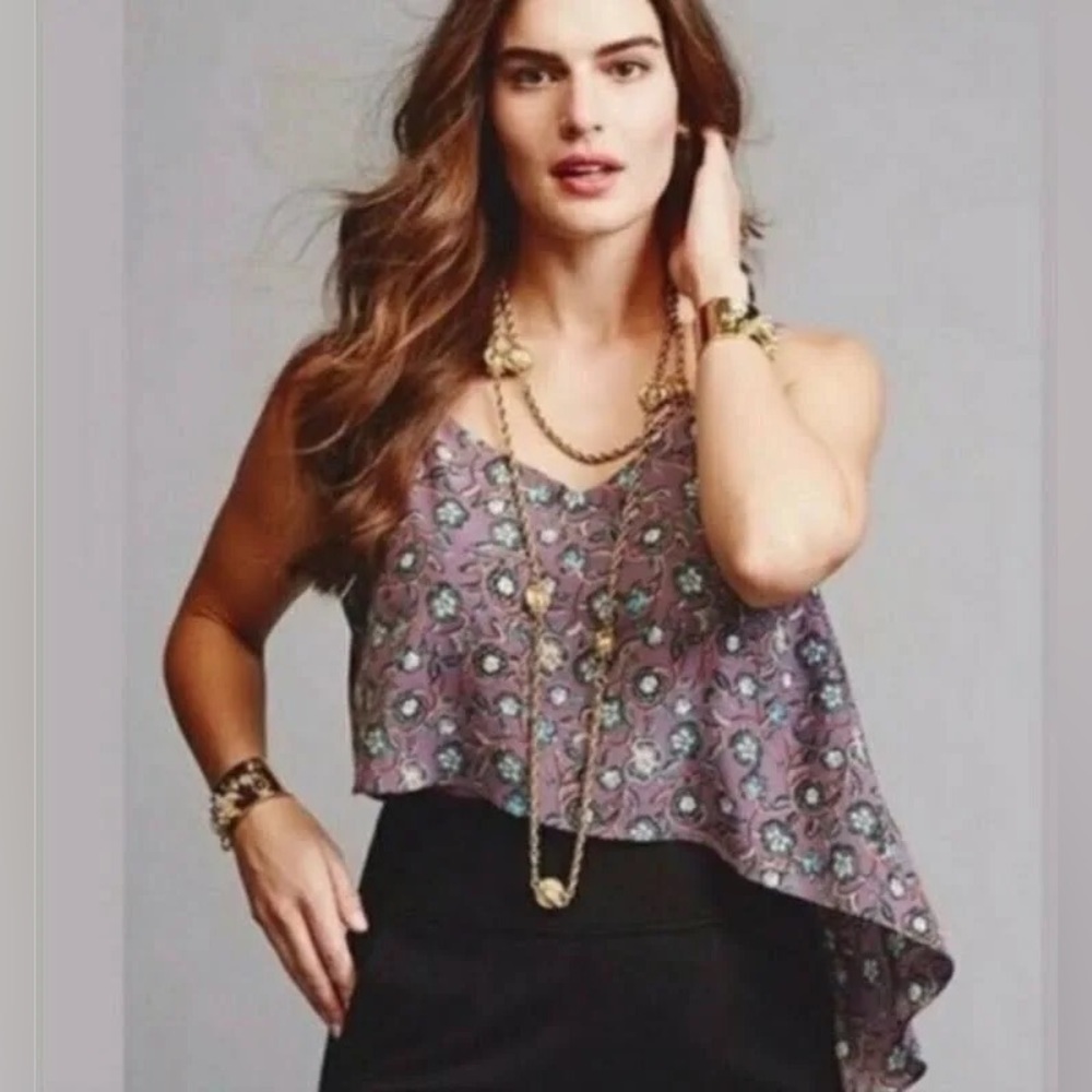 Cabi 3453 Spring Floral Scrollwork S Cami Blouse Top Purple Adjustable Straps